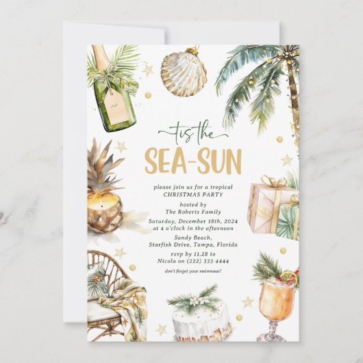 海と太陽の熱帯のクリスマスパーティー 招待状 (正面)