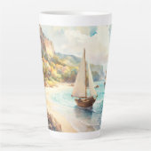 海と帆船のある風景 カフェラテマグ (正面)