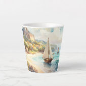 海と帆船のある風景 カフェラテマグ (正面)