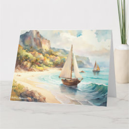 海と帆船のある風景 カード