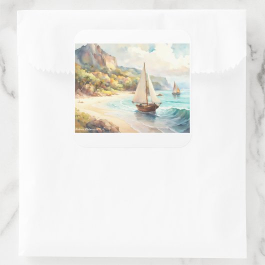 海と帆船のある風景 スクエアシール (バッグ)