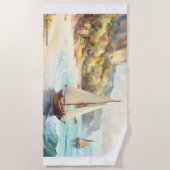 海と帆船のある風景 ビーチタオル (正面)