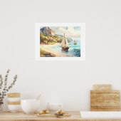 海と帆船のある風景 ポスター (キッチン)