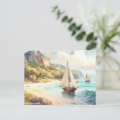 海と帆船のある風景 ポストカード (スタンド正面)