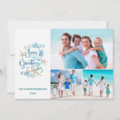 海と挨拶の海岸沿いのクリスマスフォトコラージュ シーズンカード (正面)