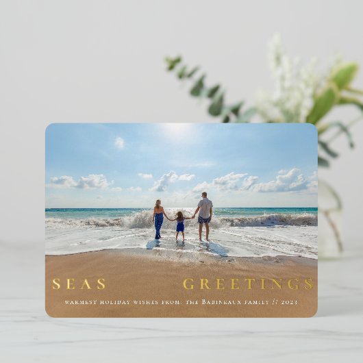 海と挨拶の独身の写真航海の 箔シーズンカード (立ち正面)