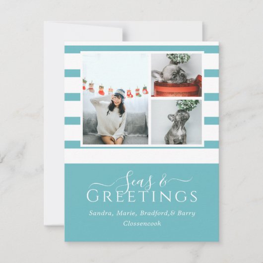 海と挨拶ティール（緑がかった色）ブルー3写真クリスマス (正面)