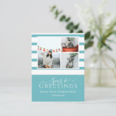 海と挨拶ティール(緑がかった色)ブルー3写真クリスマス (スタンド正面)