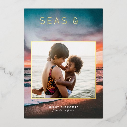 海と挨拶ビーチサンセッ絵画トの写真 箔シーズンカード (正面)