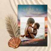 海と挨拶ビーチサンセッ絵画トの写真 箔シーズンカード