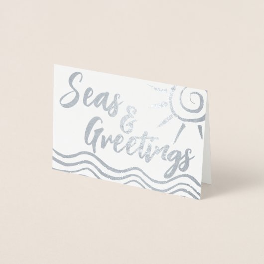 海と挨拶ビーチフォトカード銀箔 箔カード (正面)