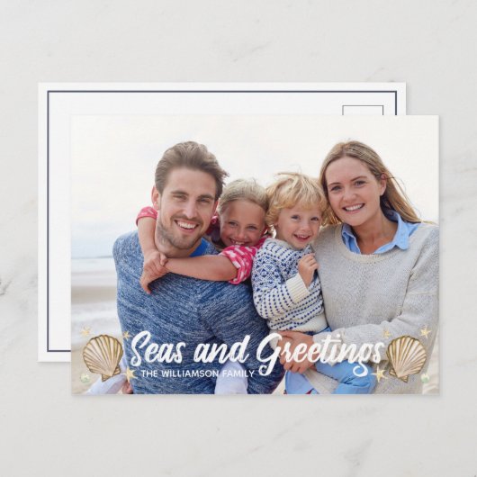 海と挨拶ビーチ写真クリスマス シーズンポストカード (正面/裏面)