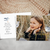 海と挨拶 ビーチをテーマにした写真 箔シーズンポストカード