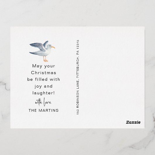 海と挨拶 ビーチをテーマにした写真 箔シーズンポストカード (裏面)