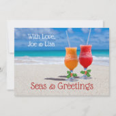 海と挨拶　砂浜のシンプルな2つのドリンク シーズンカード (正面)