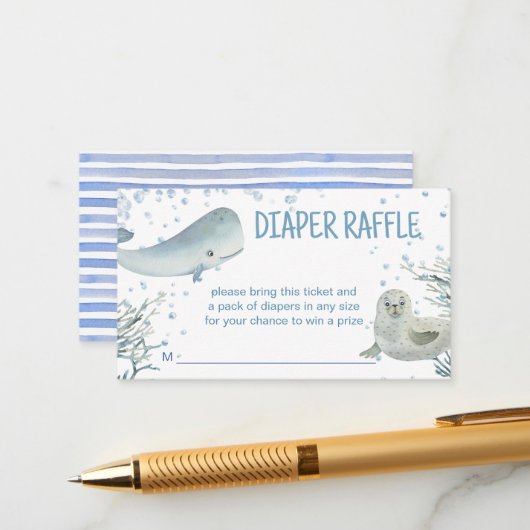 海と海の赤ちゃんシャワーマリンおむつラッフル エンクロージャーカード (正面/裏面インサイチュ)