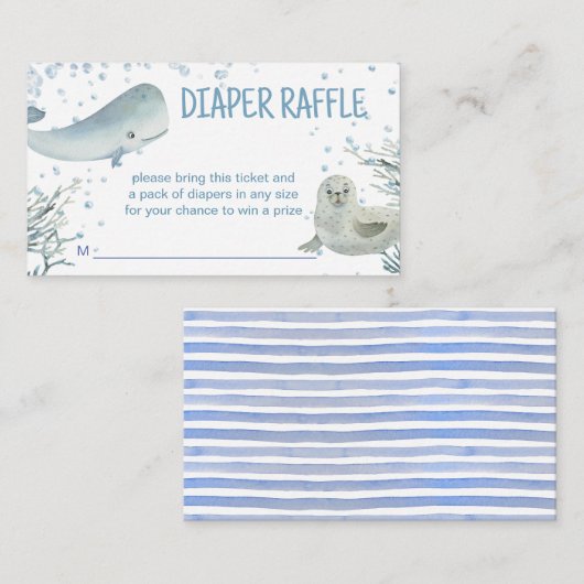 海と海の赤ちゃんシャワーマリンおむつラッフル エンクロージャーカード (正面/裏面)