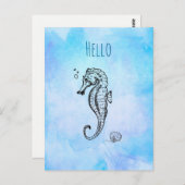 海と海の青い水の色こんにちは ポストカード (正面/裏面)