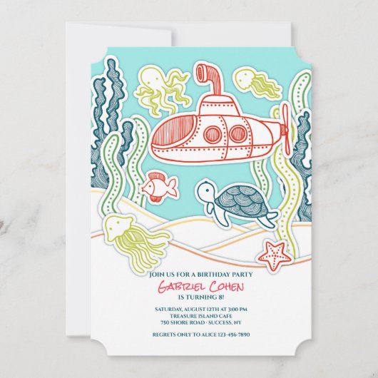 海と潜水艦の誕生日パーティー 招待状 (正面)