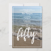 海と砂のビーチ波50th誕生日パーティー 招待状 (正面)