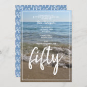 海と砂のビーチ波50th誕生日パーティー 招待状 (正面/裏面)