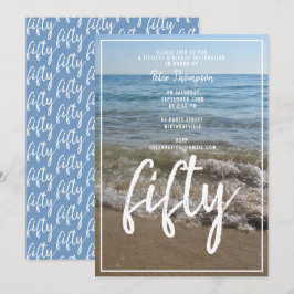 海と砂のビーチ波50th誕生日パーティー 招待状