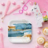 海と砂のモダンな水彩沿岸 ペーパープレート (パーティー)