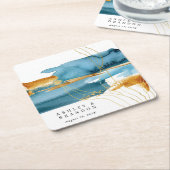 海と砂のモダン水の色の結婚ナプキン スクエアペーパーコースター (アングル)