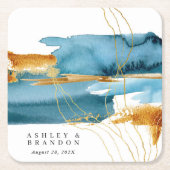 海と砂のモダン水の色の結婚ナプキン スクエアペーパーコースター (正面)