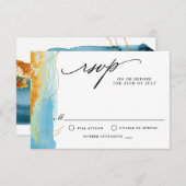 海と砂の水モダン色の結婚式RSVP 出欠カード (正面/裏面)