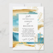 海と砂モダンの水の色結婚の 招待状 (正面)