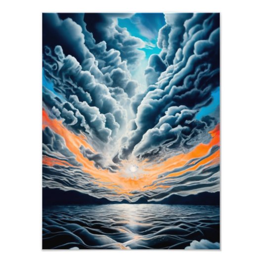 海と空が出会う穏やかな海絵を描夕日 フォトプリント (正面)