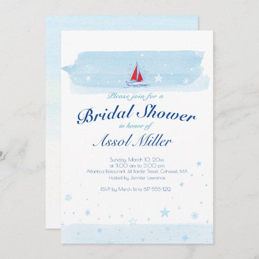 海と緋色の帆 | ブライダルシャワーへの招待 招待状 (正面/裏面)