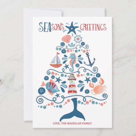 海と航海の挨拶ビーチクリスマスツリー シーズンカード (正面)