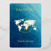 海と金ゴールドパスポート宛先ウェディングフォト 箔招待状 (正面)