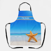 海と青い空とビーチのヒトデ エプロン (正面)