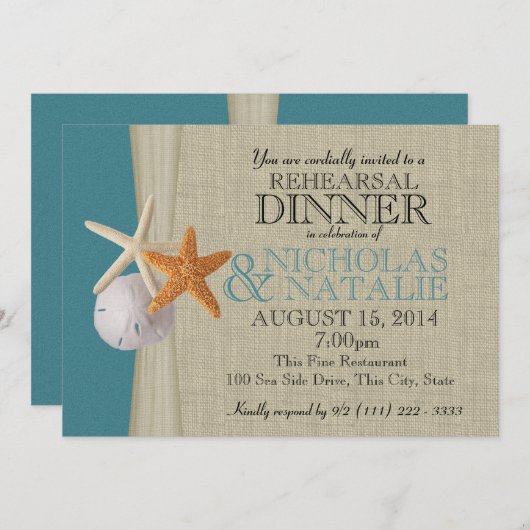 海とBurlapルックリハーサルディナー 招待状 (正面/裏面)