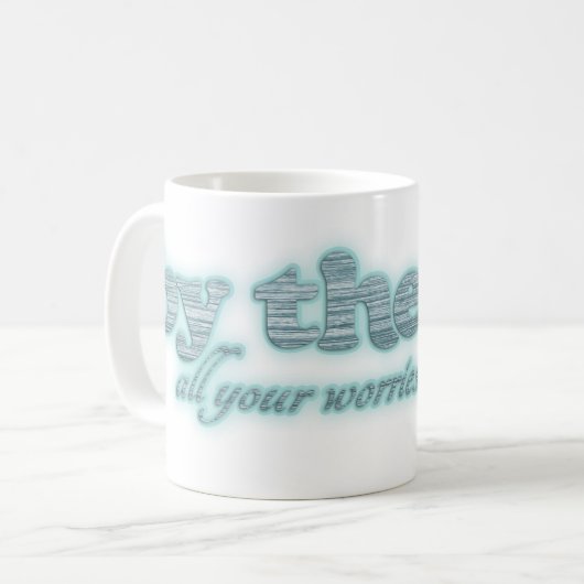 海によってあなたの心配はすべて遠くになスローガンのマグを洗浄します コーヒーマグカップ (正面左)