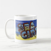 海によって授けられるNJのヴィンテージの郵便はがきのマグからの挨拶 コーヒーマグカップ (左)