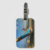 海によるカラフルな漁船 ラゲッジタグ (正面縦)