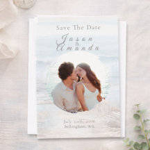 海にインスパイアされた柔らかな青の水彩画 - Save The Date