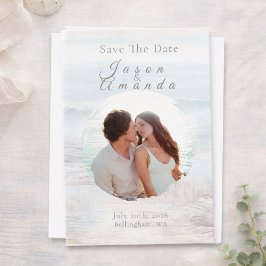 海にインスパイアされた柔らかな青の水彩画 - Save The Date 招待状
