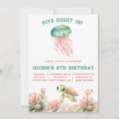 海にダイブ!パステル色の誕生日 招待状 (正面)