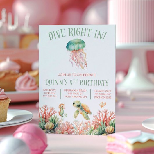 海にダイブ!パステル色の誕生日 招待状