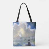 海に凝視しているボーダーコリー犬 トートバッグ (裏面)