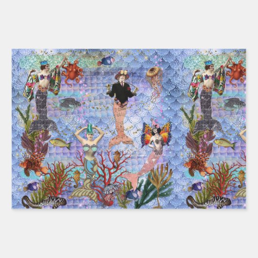 海に囲まれた魔法の神話の人魚 ラッピングペーパーシート (正面3)