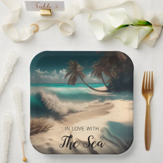 海に恋して |トロピカルアート ペーパープレート (ウェディング)