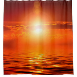海に沈むオレンジ色の黄金色の空 シャワーカーテン