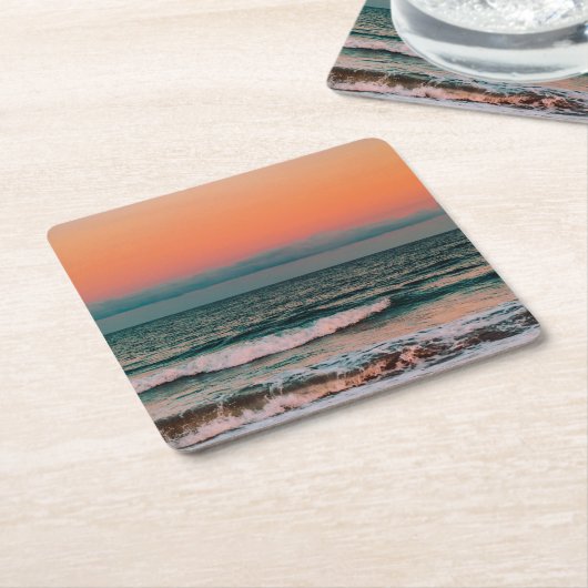 海に沈む夕日 スクエアペーパーコースター (アングル)