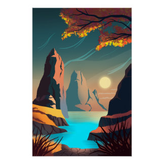 海に沈む夕日 ポスター